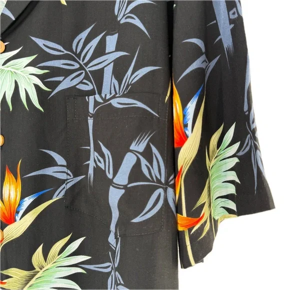 Paradise Found Hawaii Bamboo Paradise Black Hawaiian Shirt Men's Size Large - Picture 7 of 14